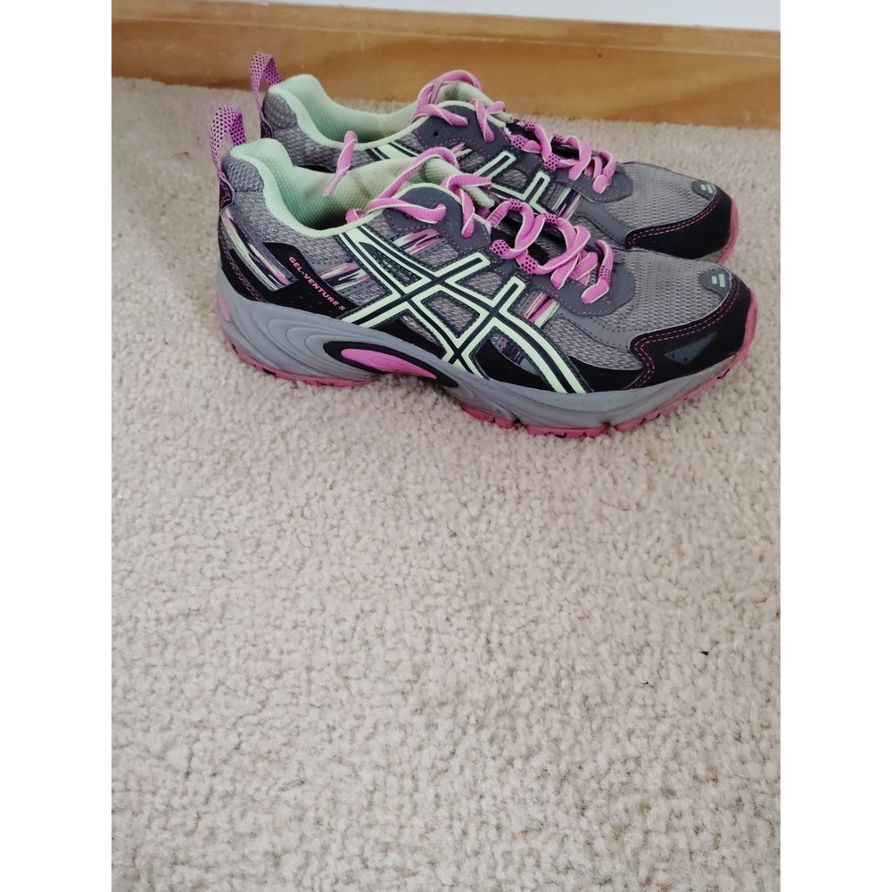 Asics Women 7.5 Gel-Venture 5 Running Training Athletic Gym Shoes Gray Pink Lime - Picture 1 of 12